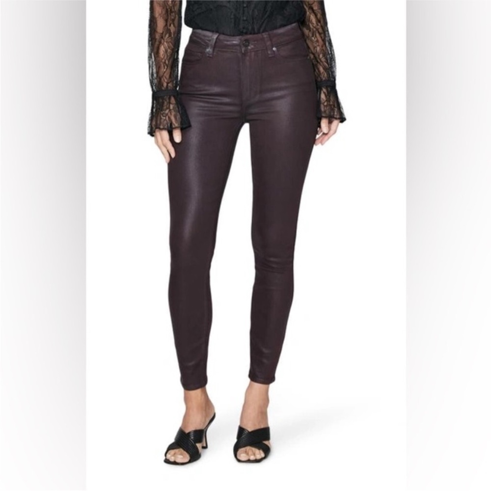 Paige maroon jeans with sheen wet look. Size 27.